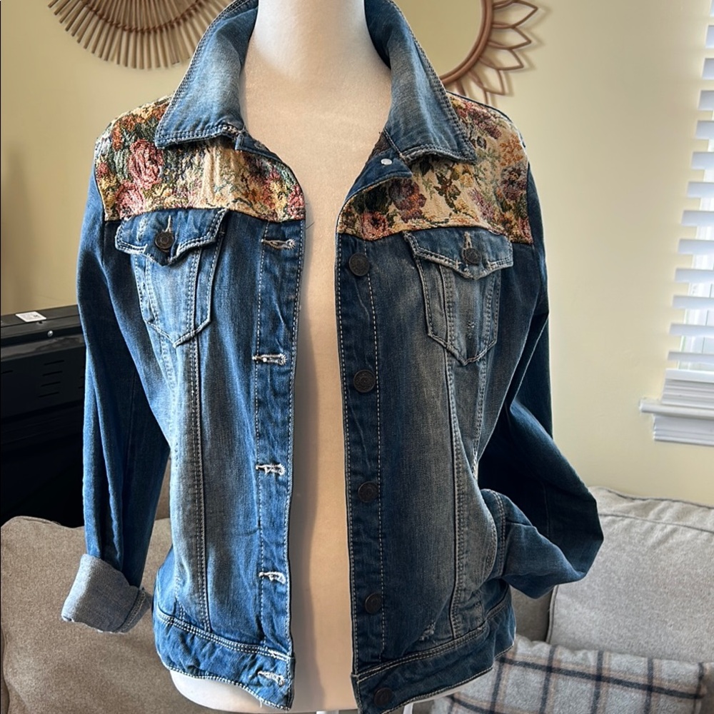 Forever 21 Blue Denim Jacket with Floral Details